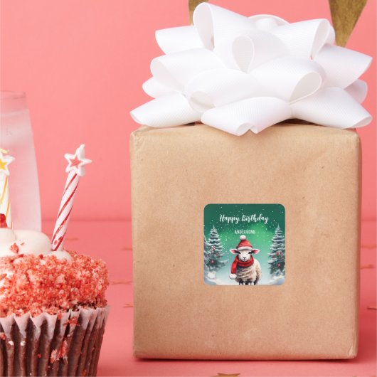 Schattigee lama schaap kerstboom verjaardagsfeestj vierkante sticker (Feest)