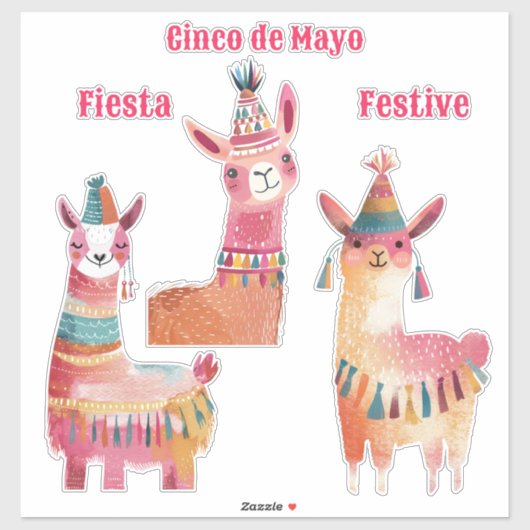 Schattigee Lama Waterverf Cinco de Mayo Sticker (Vel)