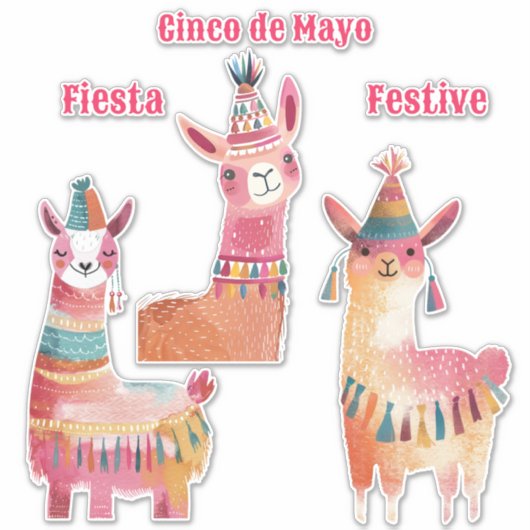 Schattigee Lama Waterverf Cinco de Mayo Sticker (Voorkant)