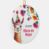 Schattigee Lama Waterverf Floral Cinco de Mayo Fot Keramisch Ornament (Rechts)