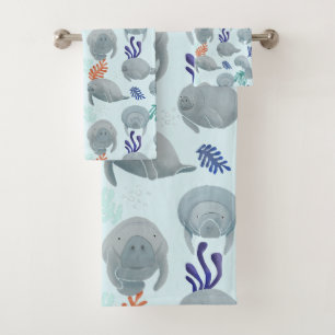 Schattigee lamantijnen met bubbelpatroon - lichtbl bad handdoek