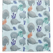 Schattigee lamantijnen met bubbelpatroon - lichtbl douchegordijn (Voorkant)