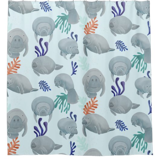 Schattigee lamantijnen met bubbelpatroon - lichtbl douchegordijn (Voorkant)