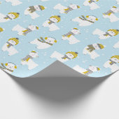 Schattigee lama's met petten en sjaals op lichtbla cadeaupapier (Hoek)