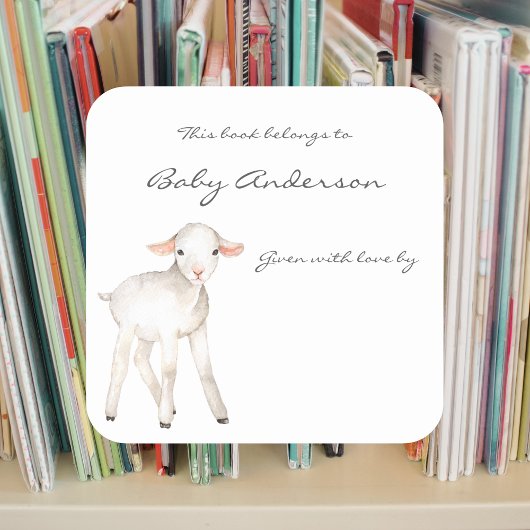 Schattigee Lamb baby shower boekenplaat Vierkante Sticker