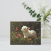 Schattigee Lamb en Butterfly Art Briefkaart (Staand voorkant)