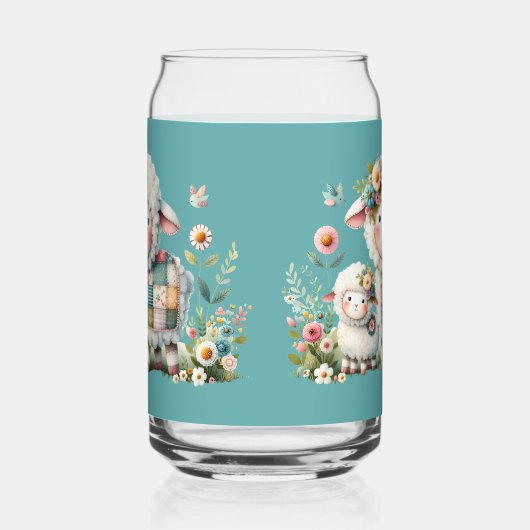 Schattigee lammeren met bloemen en patchwork accen blikvorm glas (Rechts)