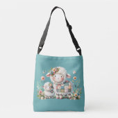 Schattigee lammeren met bloemen en patchwork accen crossbody tas (Achterkant)