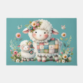 Schattigee lammeren met bloemen en patchwork accen deurmat (Voorkant)