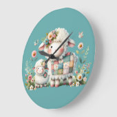 Schattigee lammeren met bloemen en patchwork accen grote klok (Hoek)