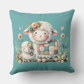 Schattigee lammeren met bloemen en patchwork accen kussen (Achterkant)
