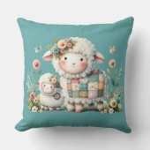 Schattigee lammeren met bloemen en patchwork accen kussen (Voorkant)