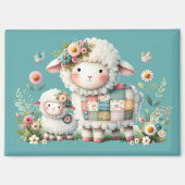 Schattigee lammeren met bloemen en patchwork accen magneet (Voorkant)