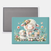 Schattigee lammeren met bloemen en patchwork accen magneet (Voorkant / Achterkant)