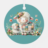 Schattigee lammeren met bloemen en patchwork accen metalen ornament (Achterkant)