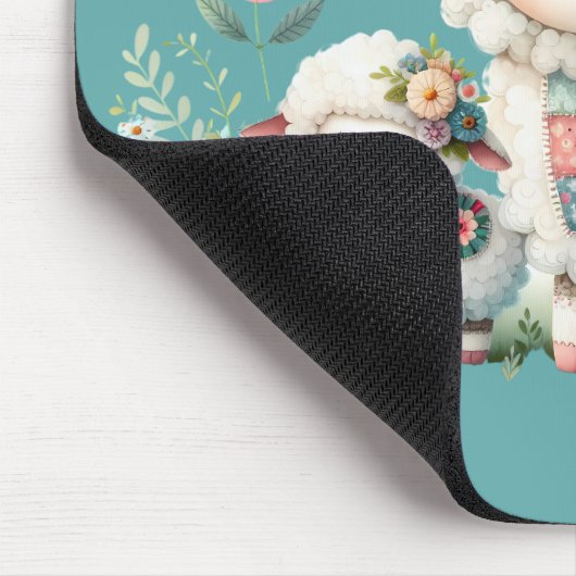 Schattigee lammeren met bloemen en patchwork accen muismat (Hoek)