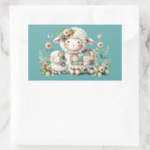 Schattigee lammeren met bloemen en patchwork accen rechthoekige sticker (Tas)