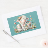 Schattigee lammeren met bloemen en patchwork accen rechthoekige sticker (Envelop)