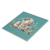 Schattigee lammeren met bloemen en patchwork accen tegeltje (Zijkant)