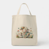 Schattigee lammeren met bloemen en patchwork accen tote bag (Achterkant)