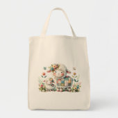 Schattigee lammeren met bloemen en patchwork accen tote bag (Voorkant)