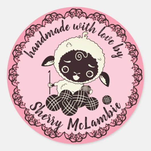 Schattigee lamshaak haak handgemaakt met liefde st ronde sticker (Voorkant)