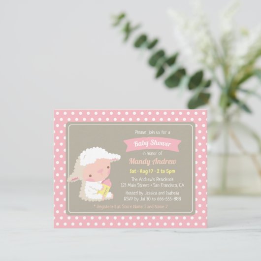 Schattigee Lamsmelkfles Roze Baby shower Kaart (Staand voorkant)