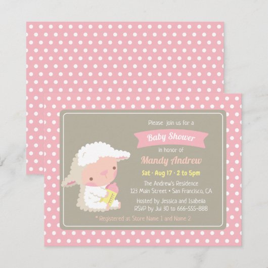 Schattigee Lamsmelkfles Roze Baby shower Kaart (Voorkant / Achterkant)