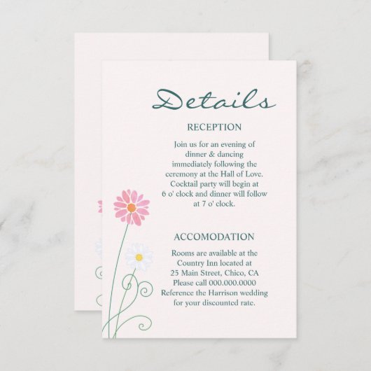 Schattigee land madeliefjes bruiloft behuizingen informatiekaartje (Voorkant / Achterkant)