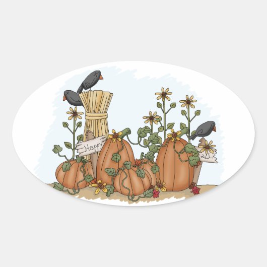 Schattigee land pompoenen en kraaien Herfst Illust Ovale Sticker (Voorkant)