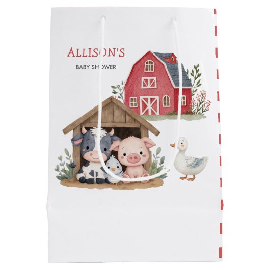Schattigee landbouwhuisdieren Baby shower voor de  Medium Cadeauzakje (Achterkant)
