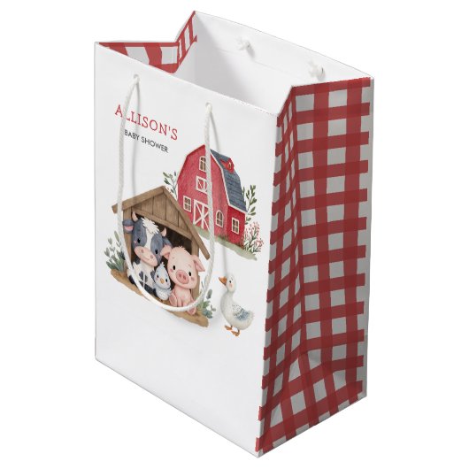 Schattigee landbouwhuisdieren Baby shower voor de  Medium Cadeauzakje (Achterkant Gekanteld)