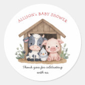 Schattigee landbouwhuisdieren Baby shower voor de  Ronde Sticker (Voorkant)