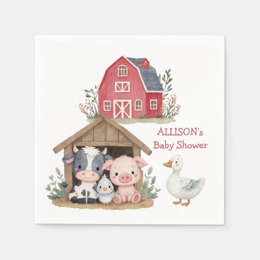 Schattigee landbouwhuisdieren Baby shower voor de  Servet (Voorkant)
