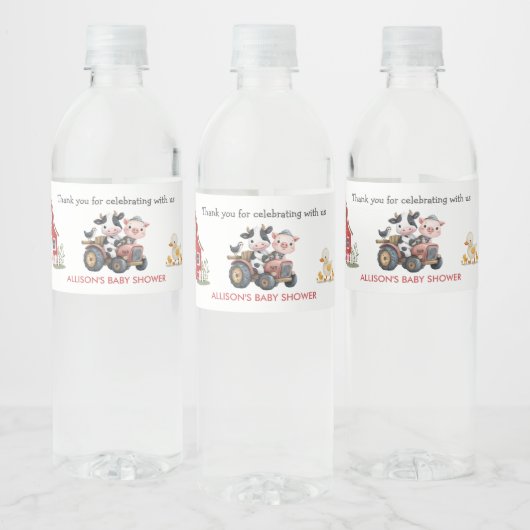 Schattigee landbouwhuisdieren Koe varkensvlees Bab Waterfles Etiket (Flessen)