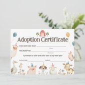 Schattigee landbouwhuisdieren partij adoptiecertif kaart (Staand voorkant)