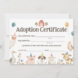 Schattigee landbouwhuisdieren partij adoptiecertif kaart