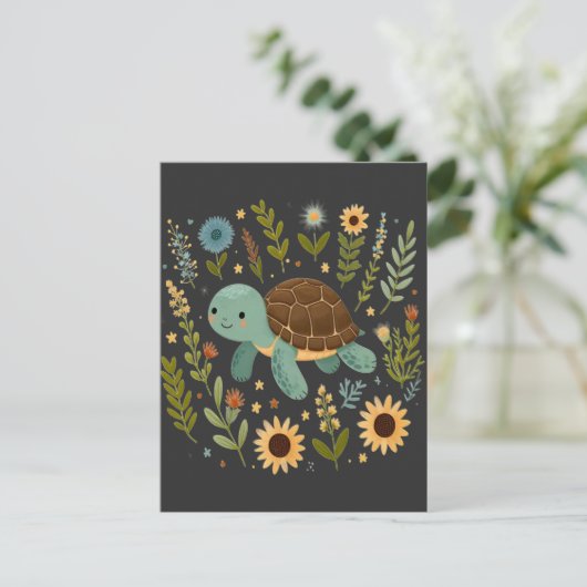 Schattigee Landschildpad Wildflower Summer Graphic Briefkaart (Staand voorkant)