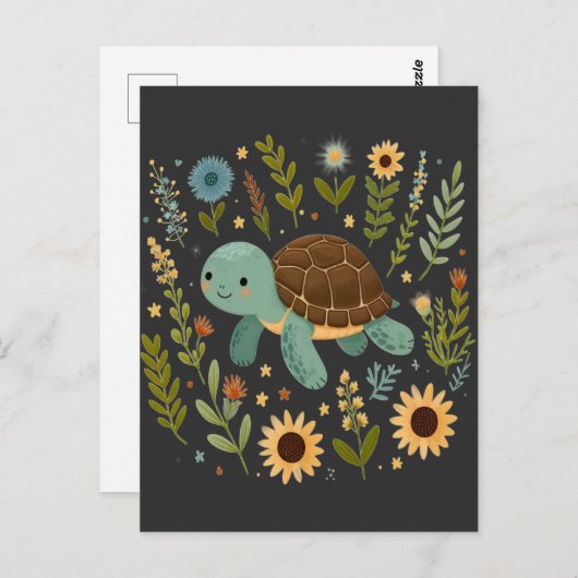 Schattigee Landschildpad Wildflower Summer Graphic Briefkaart (Voorkant / Achterkant)