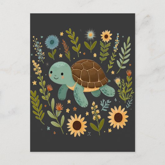 Schattigee Landschildpad Wildflower Summer Graphic Briefkaart (Voorkant)