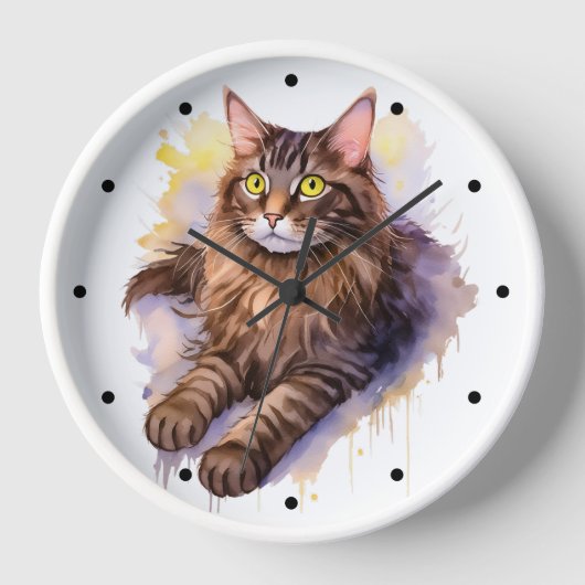 Schattigee Lange Haired Tabby Cat Waterverf Illust (Voorkant)