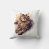 Schattigee Lange Haired Tabby Cat Waterverf Illust Kussen (Achterkant)
