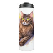Schattigee Lange Haired Tabby Cat Waterverf Illust Thermosbeker (Voorkant)