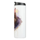 Schattigee Lange Haired Tabby Cat Waterverf Illust Thermosbeker (Geroteerd rechts)