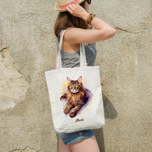 Schattigee Lange Haired Tabby Cat Waterverf Illust Tote Bag