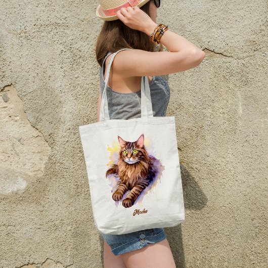 Schattigee Lange Haired Tabby Cat Waterverf Illust Tote Bag