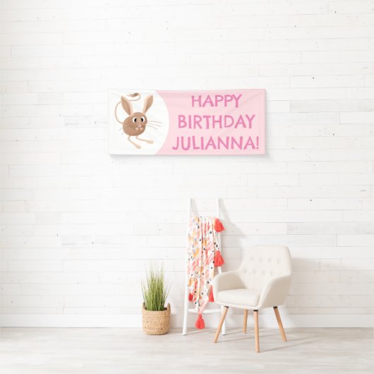 Schattigee lange ooren jerboa cartoon verjaardag spandoek (Insitu)
