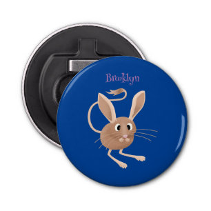 Schattigee lange oren jerboa cartoon illustratie button flesopener
