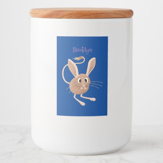 Schattigee lange oren jerboa cartoon illustratie voedselcontainer etiket (Voorkant)