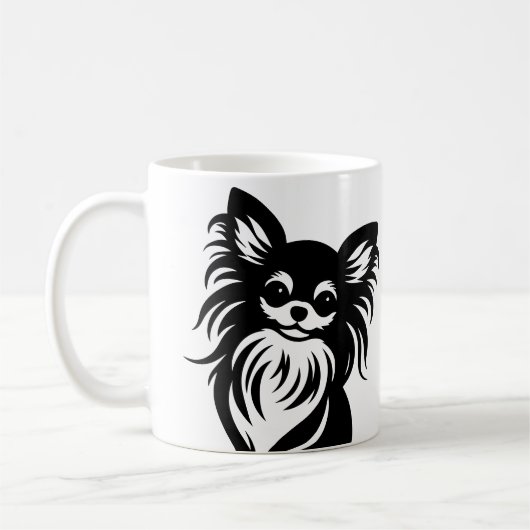 Schattigee langharige Chihuahua cartoon Koffiemok (Links)